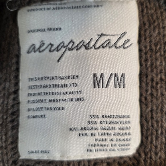 Aeropostale Women's M Brown Cable Knit Angora Hooded Cardigan Sweater - Picture 3 of 8